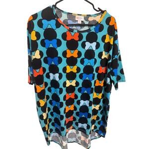 LuLaRoe Disney Mickey Mouse Irma Tunic Top Shirt Colorful Bows High Low Hem Sz M